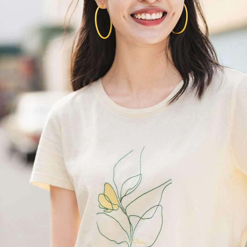 茵曼短袖女新款夏小清新圆领t恤 茵曼一零一度T恤