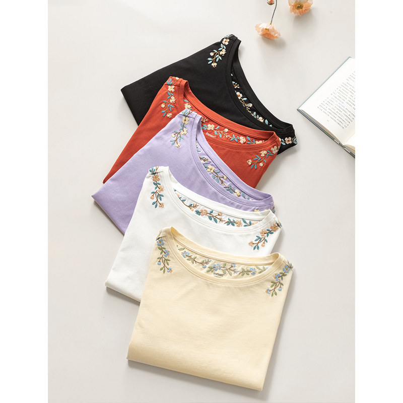 茵曼【新疆棉】圆领短袖女文艺t恤 茵曼一零一度T恤