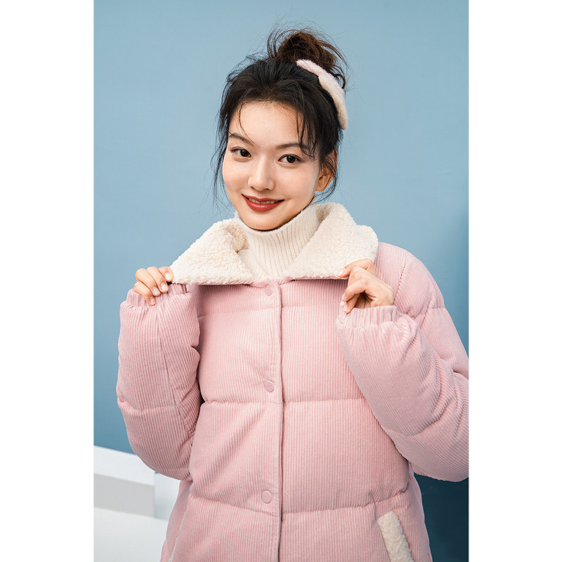 茵曼灯芯绒女新款毛绒领中长款宽松 茵曼一零一度羽绒服