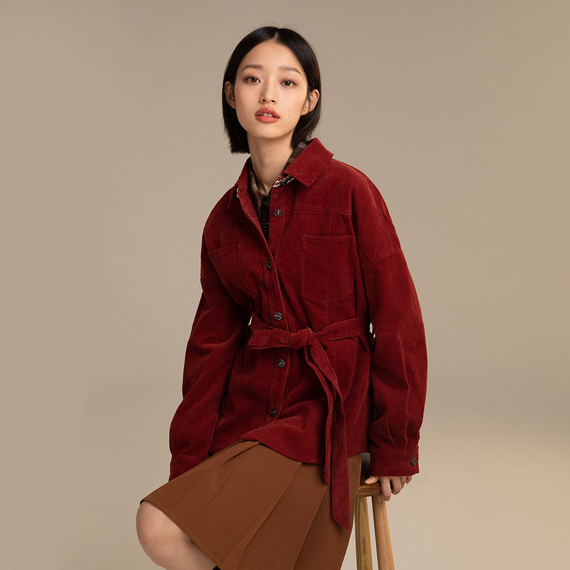 茵曼灯芯绒外套女士2021秋收腰夹克 茵曼一零一度短外套