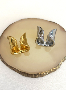 欧美重工马蹄开口不规则宽版光面戒指指环轻奢高级感个性裂口戒指