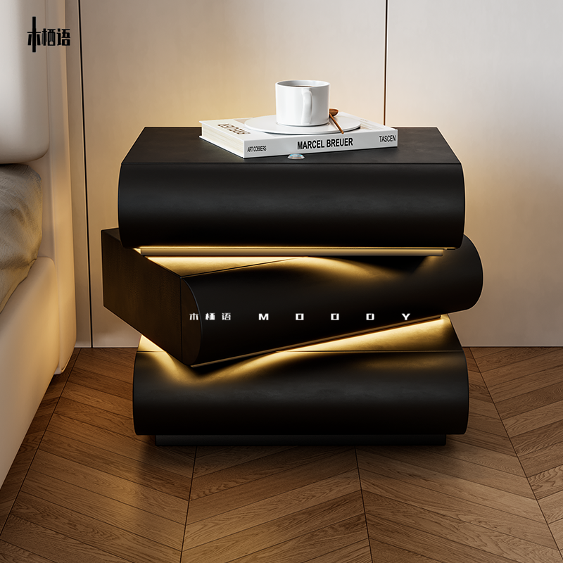 奶油风床头柜360°旋转床边柜全屋智能氛围感皮质收纳柜现代简约,淘宝优惠券,粉丝福利购,淘宝优惠卷
