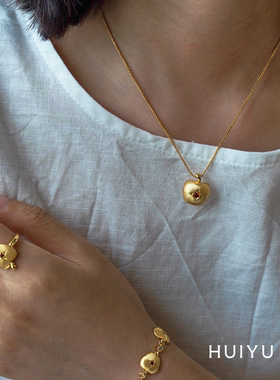 回予苹安果双面佩戴拉丝镶嵌项链