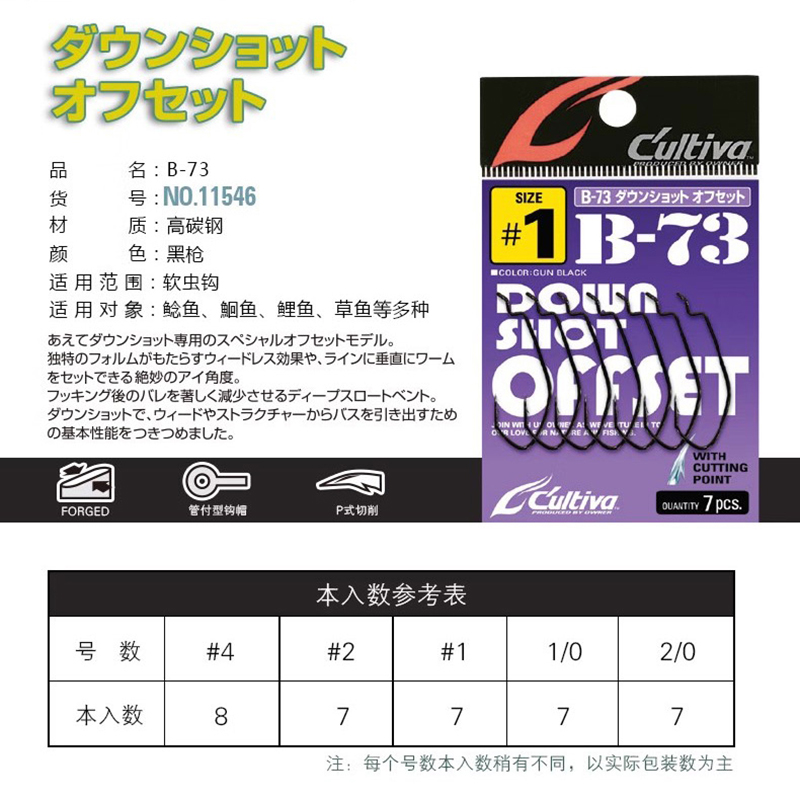 日本OWNER欧纳曲柄钩倒钓钩B-73/93/94欧娜直柄钩亚宽腹软虫钩 - 图2