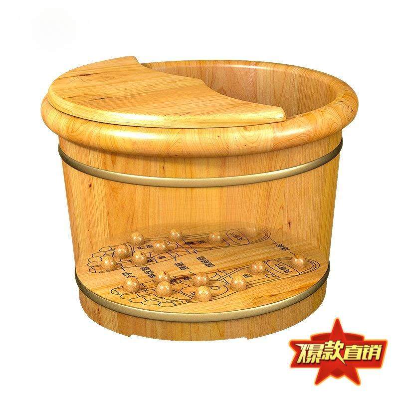 泡脚桶木桶家用足浴盆实木洗脚桶保温泡脚桶木质养生按摩洗脚秦之 - 图2