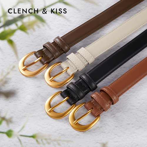 官网Clench Kiss真牛皮女士皮带女小众细腰带女款装饰配牛仔百搭 - 图3