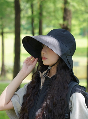 防晒帽子女夏季户外大檐渔夫帽