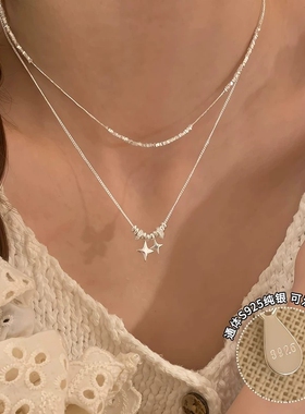 小众设计碎银子四芒星叠戴项链