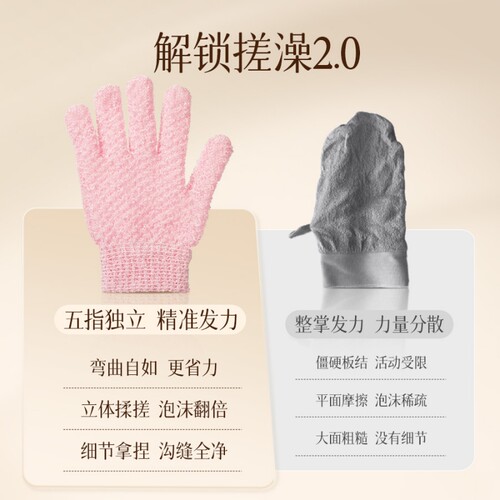 身体乳手套搓澡神器女士专用不伤皮肤搓澡巾无痛工具双面磨砂起泡 - 图1
