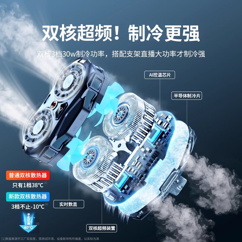 直播专用】手机散热器降温神器半导体制冷超静音冰封背夹一体支架带风扇主播打游戏适用苹果小米黑鲨一加红魔