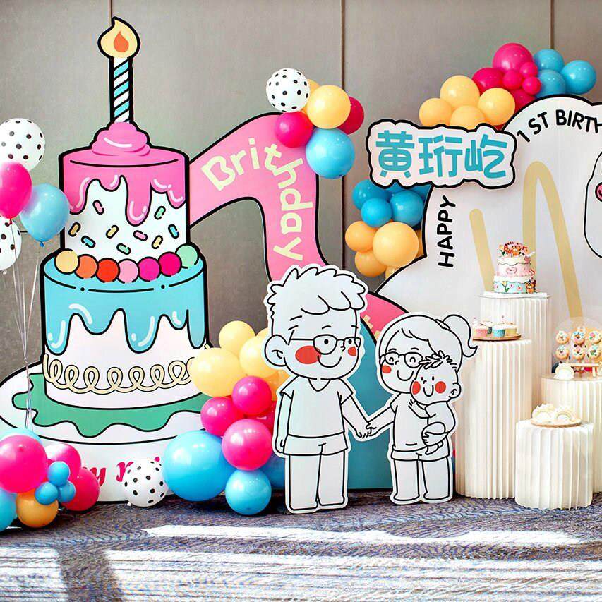 卡通宝宝周岁百天满月宴生日布置装饰酒店舞台包厢气球背景墙kt板,淘宝优惠券,粉丝福利购,淘宝优惠卷