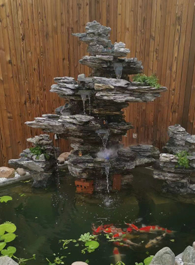 庭院假山造景石头 新中式喷泉 水泥复合装饰摆件 可客制化设计