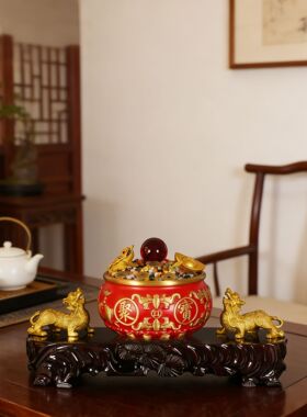 招财进宝办公室摆件家用旺宅家中玄关客厅财位装饰貔貅红色聚宝盆