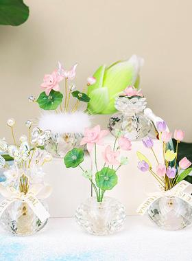 全越水晶底座郁金香桌面摆件高档手工家居玄关小摆件治愈工位装饰