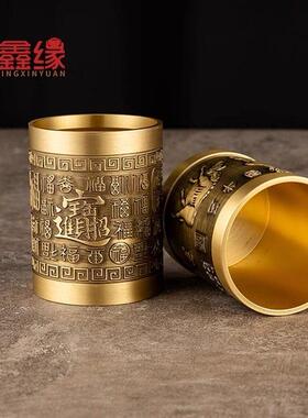 纯黄铜笔筒桌面办公室高级创意高档送礼书桌摆件黄铜摆件百福笔筒