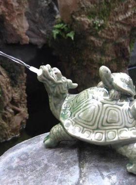 假山鱼池喷水摆件 陶瓷龙头龟 水族鱼缸园林园艺家居造景装饰摆件