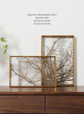 Myuyu现代家居无障碍豪华金支托盘长方形客厅桌面精美茶盘高端收