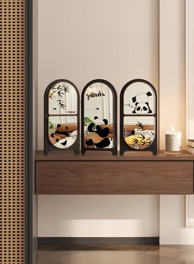 速发风熊猫屏风桌面摆轻入户玄关电视柜客厅件奢饰档装高家居饰品