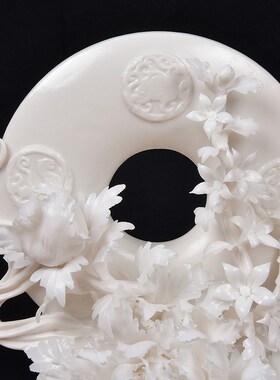 速发陶瓷花客件日月同辉白瓷家居摆厅玄关办公饰装室品工艺品开业