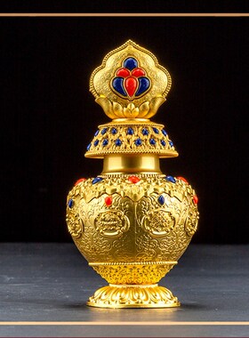 龙王宝瓶八吉祥莲花纯铜合金宝瓶供奉摆件可装藏财神摩尼宝宝瓶
