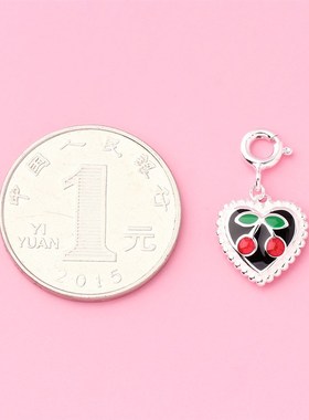 滴胶樱桃心形吊坠s925银goodluck桃心挂件滴釉爱心项链坠子银配件
