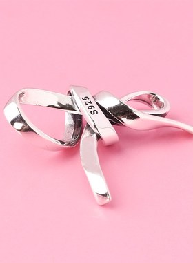 s925银实心泰银复古蝴蝶结吊坠个性diy手錬项链锁骨链银配件材料