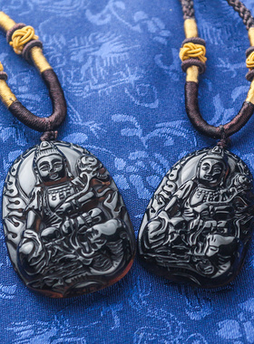 普贤菩萨吊坠冰种黑曜石本命佛属龙蛇十二生肖八大守护神项链男女