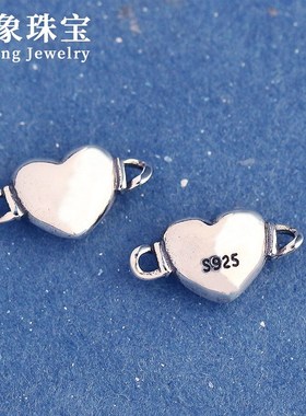 s925银复古泰银双环桃心隔珠双圈手牌diy编绳手绳手錬项链配件