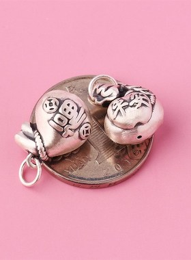 s990足银3d硬银复古平安福袋吊坠中国风手串银饰配件材料钱袋挂件