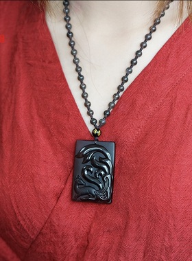 冰种黑曜石九尾狐吊坠黑曜石小狐狸项链饰品项坠挂件女生日礼物