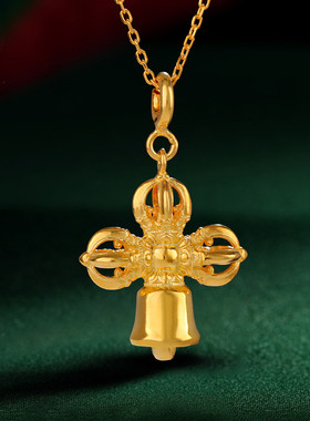 纯银十字金刚铃杵吊坠S925银藏式民族风随身佛珠配饰镀金男女项链