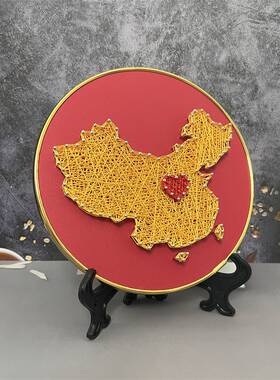 现货速发红色爱国文化特色手工钉子绕线画教育主题活动摆件研学材