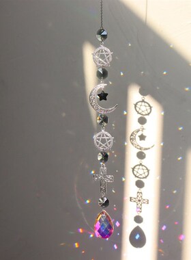 新品水晶太阳捕手j银色挂件月亮阳光棱镜窗户阳台花园悬挂装饰车