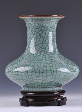 极速袁青阁陶瓷景德镇陶瓷器 仿古花瓶 高官窑碎瓷裂纹Y釉 客厅家