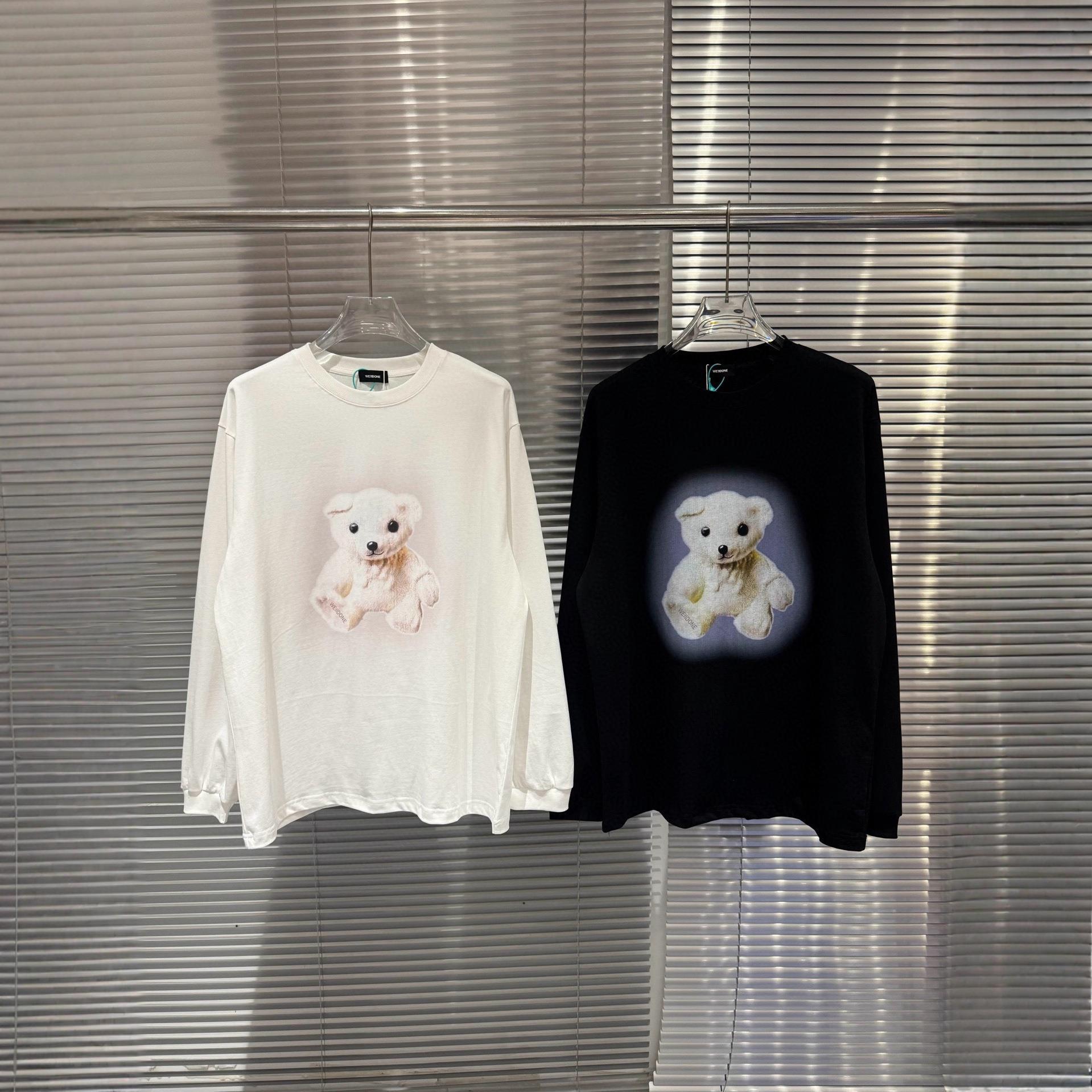 【现货】WE11DONE TRACK小众潮牌泰迪熊圆领长袖白墨直喷印花T恤 - 图3
