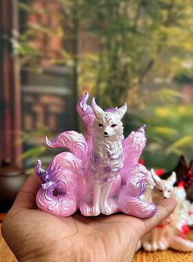 九尾狐皇后造像招财摆件，小狐狸，多汁盆景装饰，家庭汽车咖啡桌