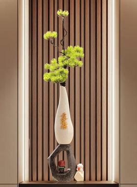 入户玄关石来运转陶瓷花瓶摆件客厅新中式细长高高级感花艺装饰品