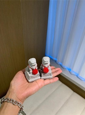 速发微狮子小摆件一对玄饰看门创意迷你石缩景观装关石雕中式乔迁