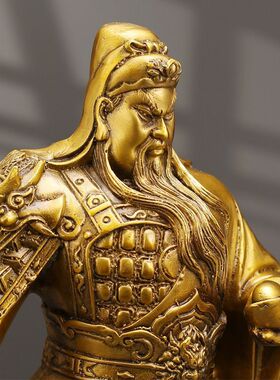 纯黄铜关公摆件客厅武财神关羽铜关二爷大号家居商铺办公室