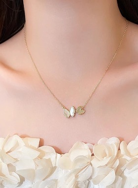 金色满钻双蝴蝶项链女吊坠锁骨链