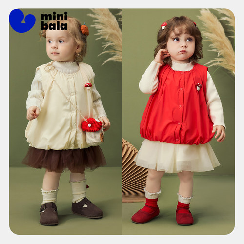 迷你巴拉巴拉女童三防羽绒马甲宝宝拒水加绒背心冬季新款宝宝马夹 - 图1