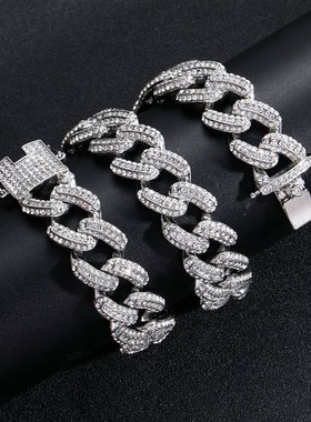极速19mm full diamond hip-hwop punk necklace personality exa