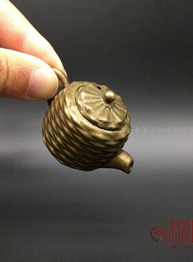 新品黄铜小茶壶摆件n迷你小铜壶可爱小壶手把铜小壶茶道创意茶宠