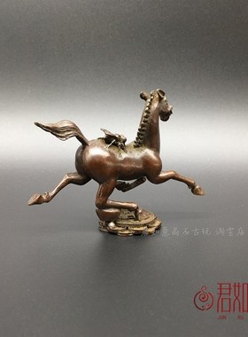 新品仿古铜器实心铜马踏飞燕造型马上赢摆件元.宝小马茶宠