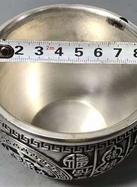 新品纯铜镀银鎏银招财进宝吉祥福禄聚宝盆家居装饰摆件Z古玩杂项