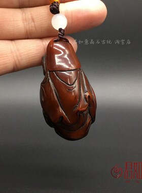新品牦牛角武财神关n公挂件牛角手把件关羽小摆件古玩文玩角雕仿