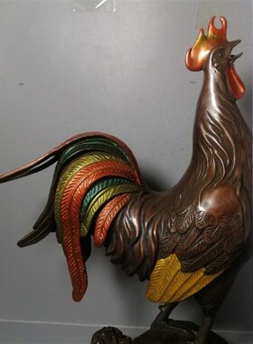 极速精品仿古铜器鎏金五彩公鸡生A肖鸡铜鸡摆件家居工艺品收藏摆