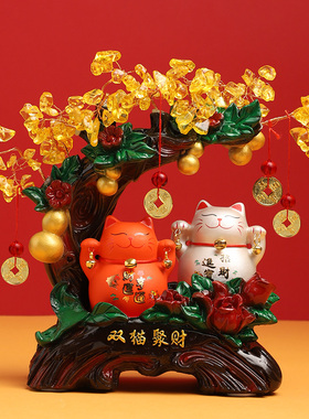 速发家财猫摆件开业发财树摇钱树店铺前台桌面招居客厅装饰发财猫