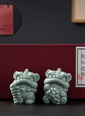 速发国风醒狮饰面摆件高级头小众治愈系装桌品创意石感工艺品礼品