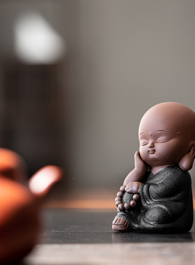 速发新中式小沙弥摆件居室小和尚创意办公意客厅酒柜工艺品家禅装